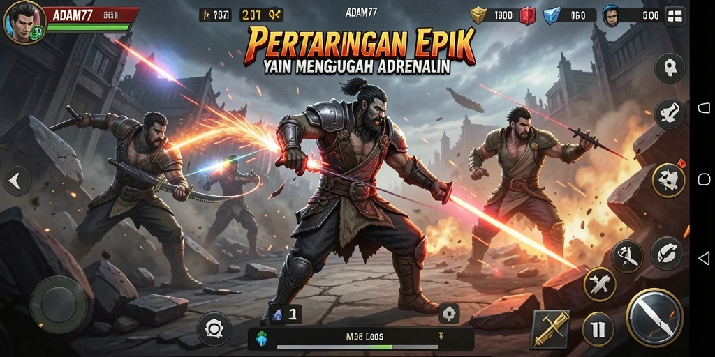 Gambaran aksi seru dalam pertarungan di ADAM77.