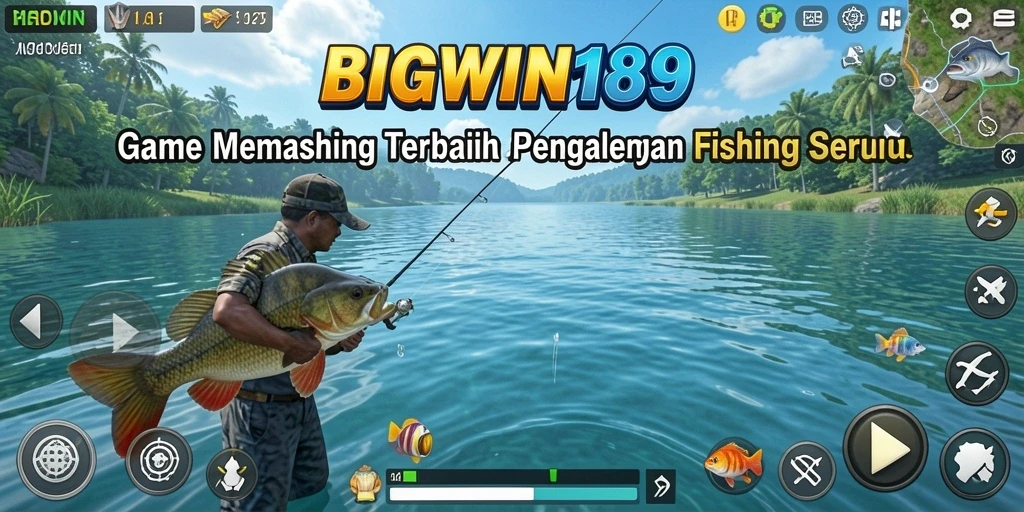 Tampilan gameplay memancing mengejar ikan di lautan yang memukau.