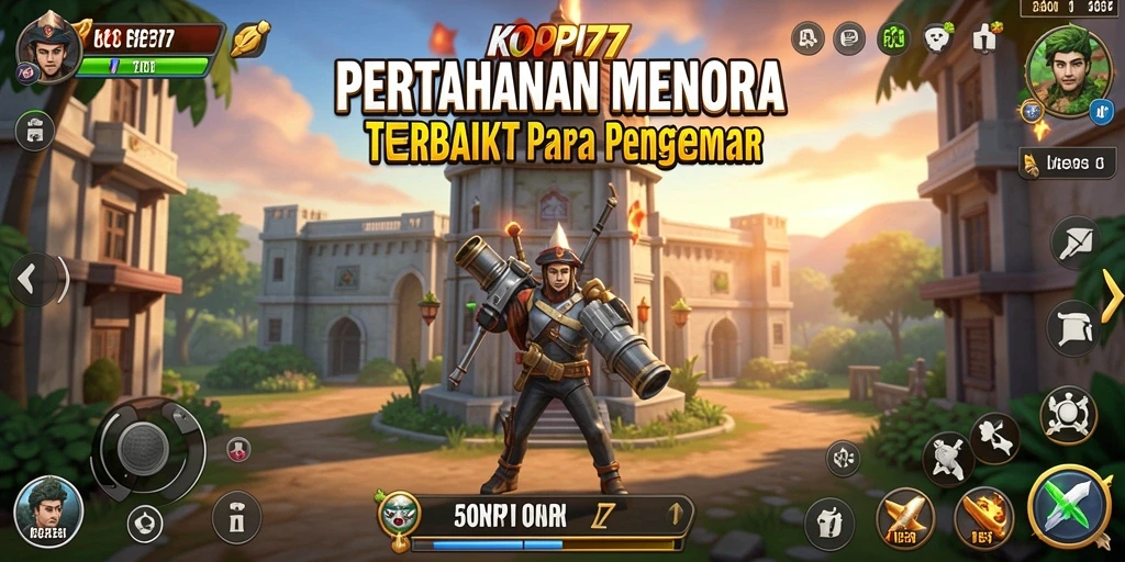 Screenshot gameplay KOPI77 menampilkan menara dan musuh dalam pertahanan.
