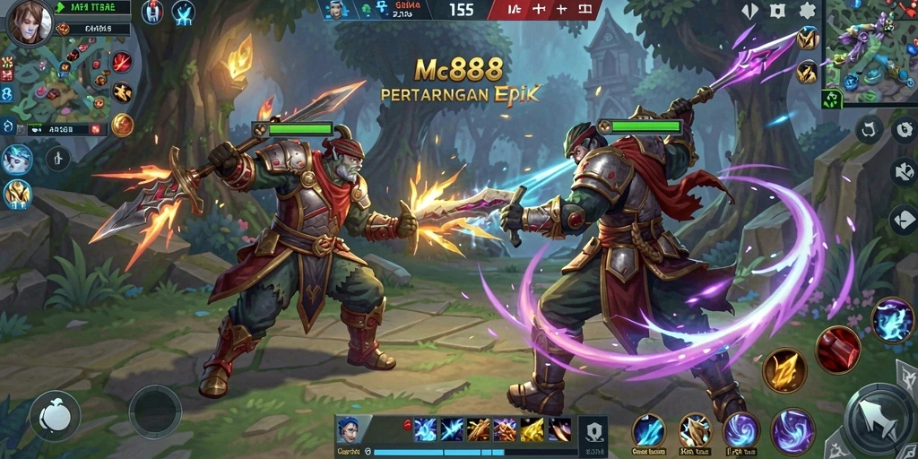 Screenshot gameplay MC888 yang menampilkan pertarungan seru antar tim.