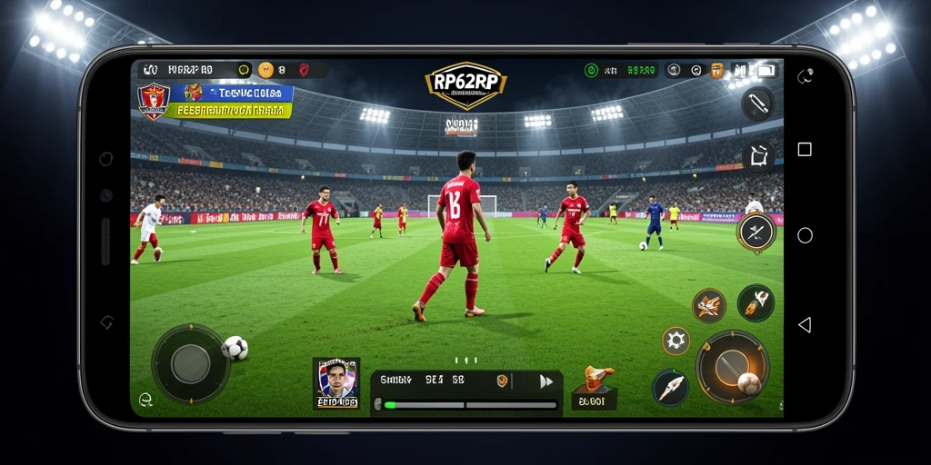 Screenshot menunjukkan intensitas pertandingan sepak bola dalam RP62RP.